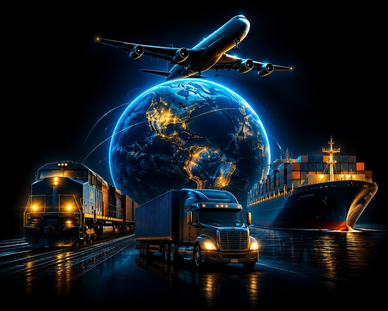 Global logistics connecting air, sea, rail and road freight